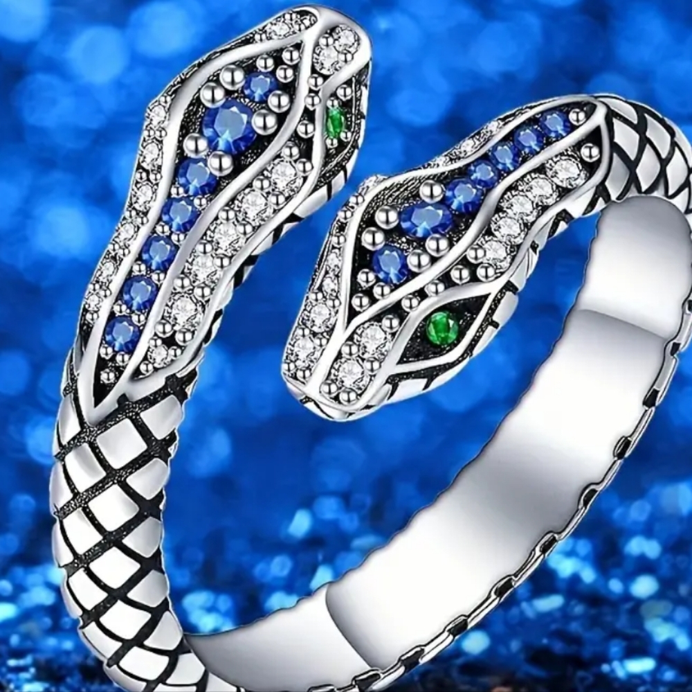 Silver and Blue Snake Ring